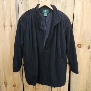 Boxy Oversized Wool Leather Coat Black Women's M/L Hunt Club Vintage